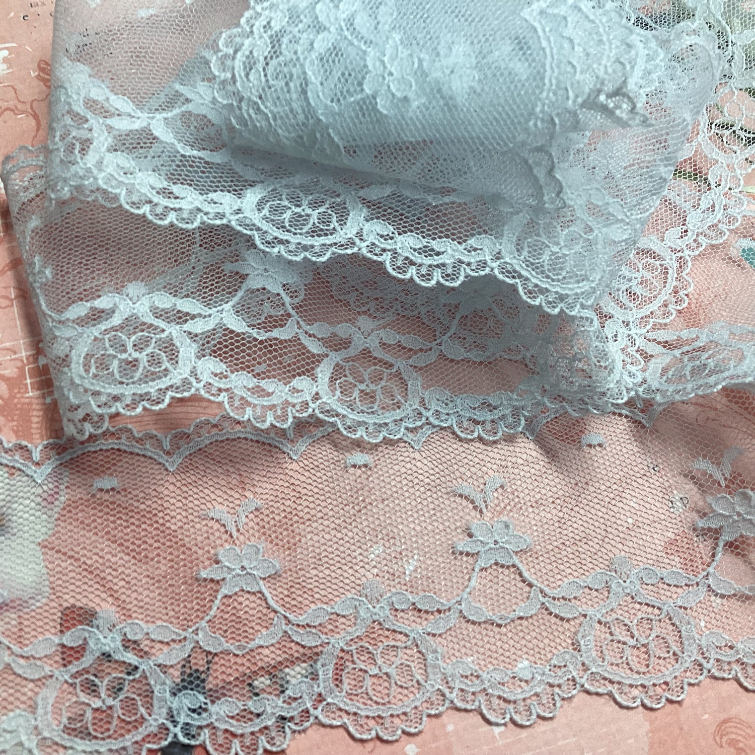 Scrapbooksrus Vintage Lace DOUBLE SCALLOP EDGE SOFT BLUE Ribbon Trim 2”