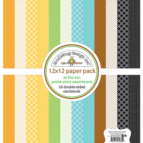 Doodlebug AT THE ZOO 12”X12” Petite Print Paper Pack 12pc
