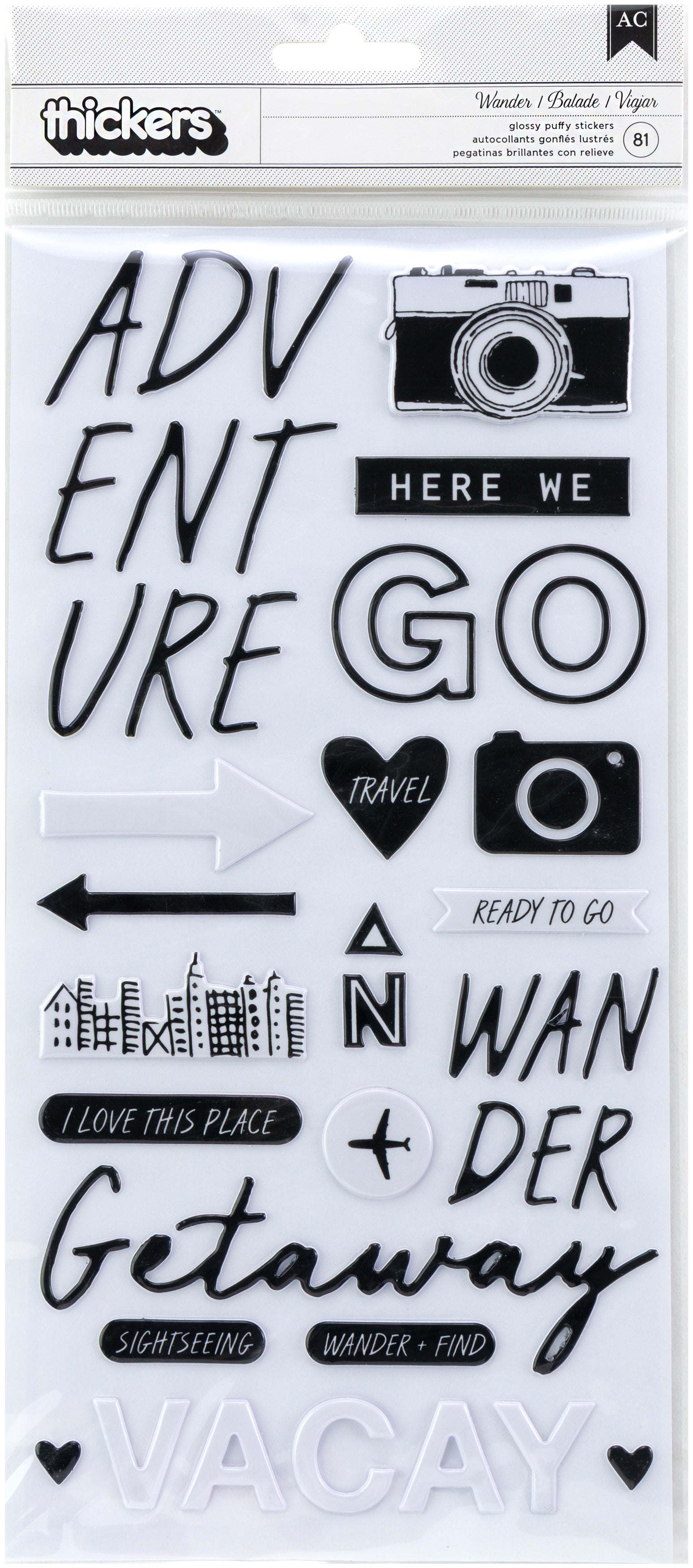 Thickers Crate Paper Here There Everywhere WANDER Glossy Puffy Phrase Stickers