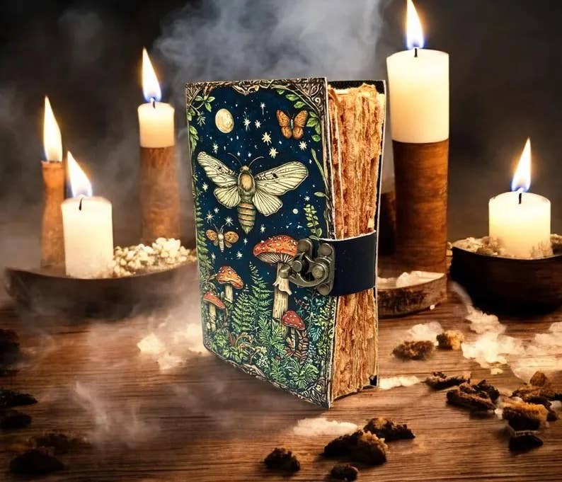 Soft Leather LUNA MOTH MUSHROOMS Journal Blank A7