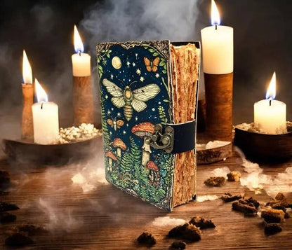 Soft Leather LUNA MOTH MUSHROOMS Journal Blank A7
