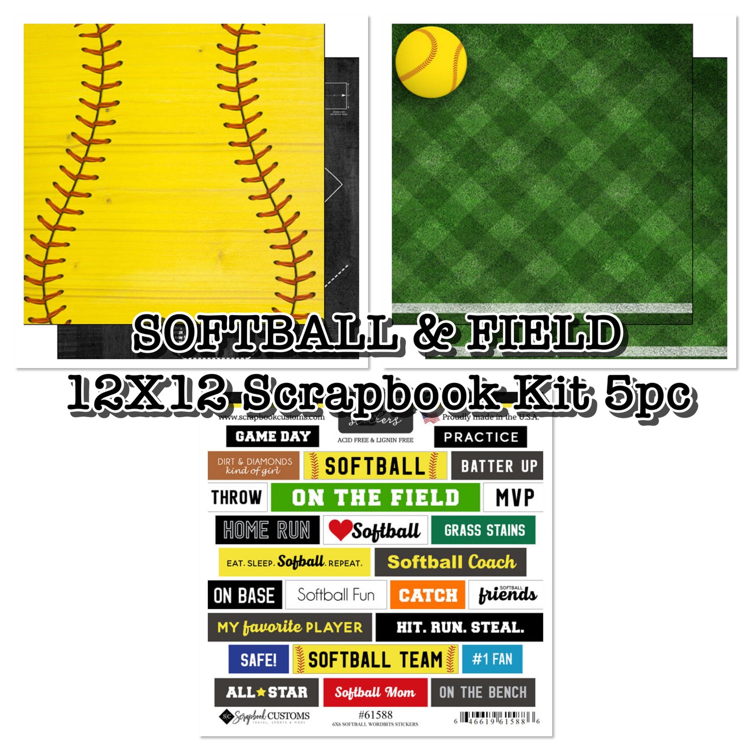 SOFTBALL &amp; FIELD 12X12 5pc Kit Scrapbook Customs Sports