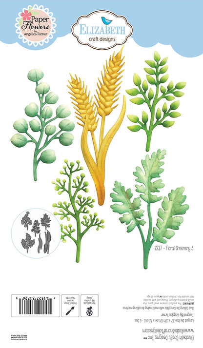 Elizabeth Craft FLORAL GREENERY 3 Metal Dies 6pc