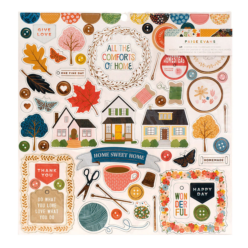 Paige Evans BUNGALOW LANE 12&quot;X12&quot; Copper Foil Chipboard Stickers