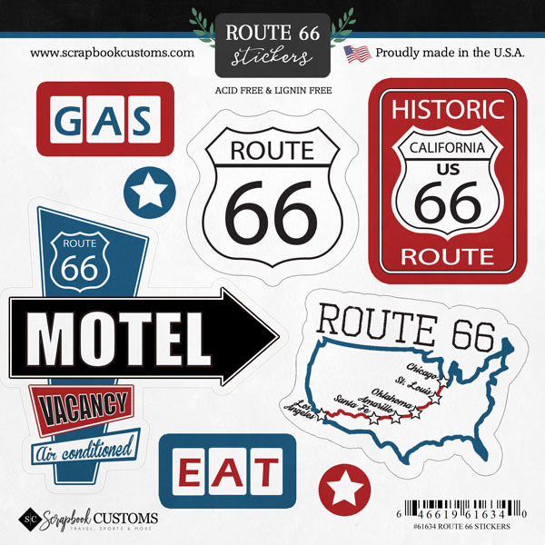 Scrapbook Customs ROUTE 66 Stickers 6X6 8pc