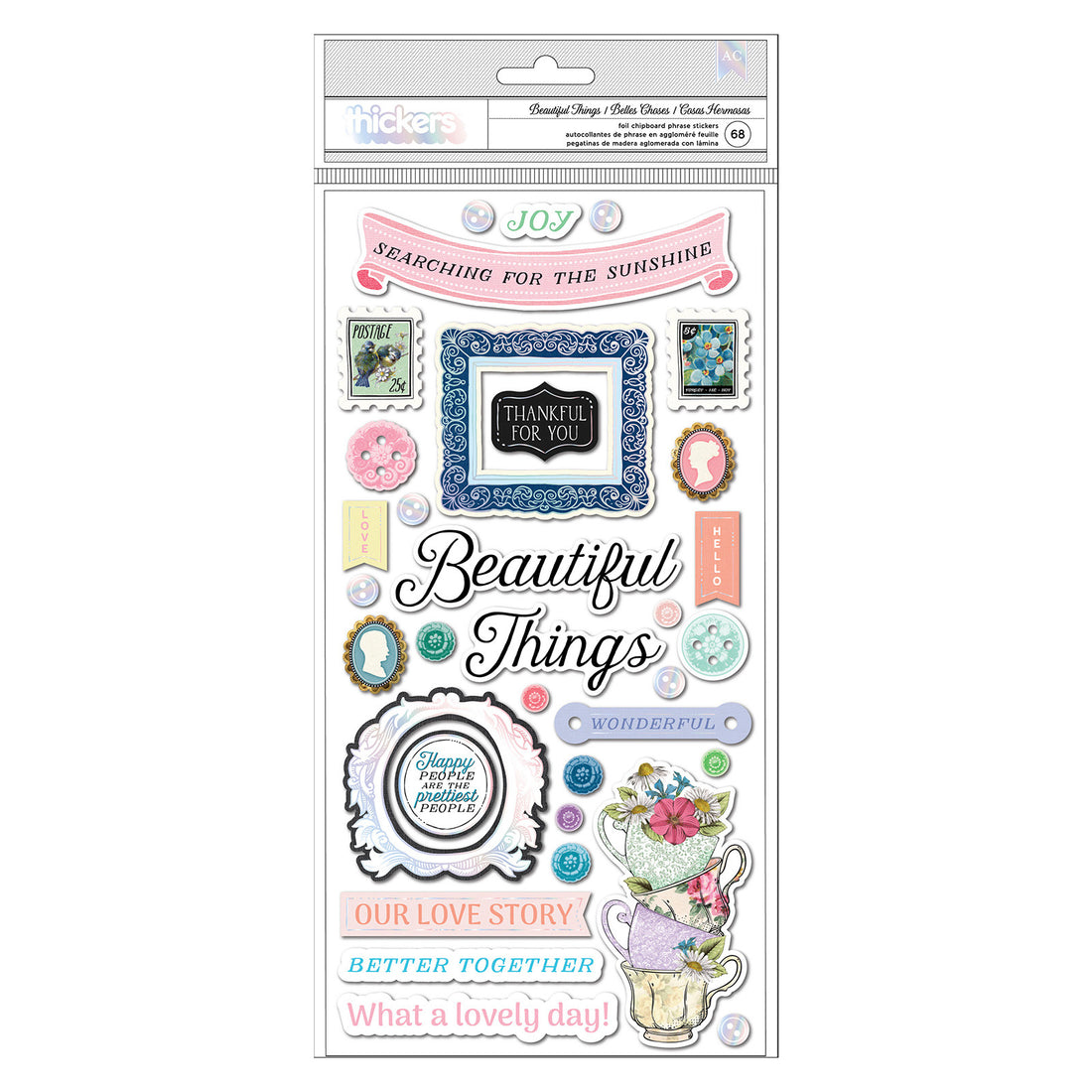Bo Bunny Thickers BEAUTIFUL THINGS Foil Chipboard Phrase Stickers 68pc