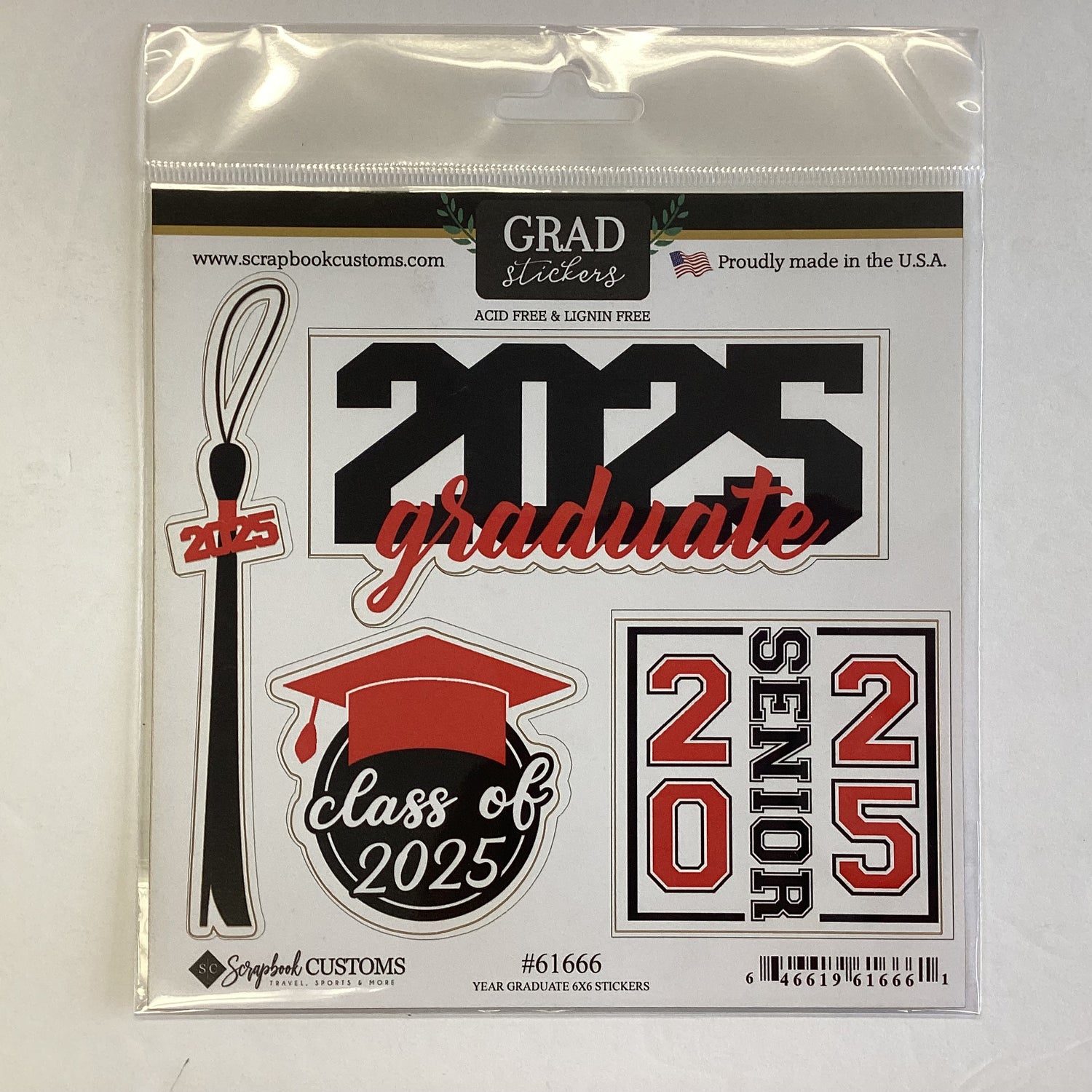 Scrapbook Customs YEAR GRADUATE 2025 6X6 Stickers 4pc