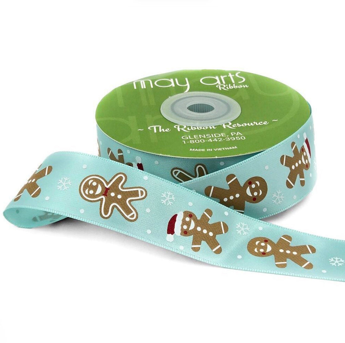 May Arts 1” SATIN GINGERBREAD MAN Print Ribbon 1 Yard yd