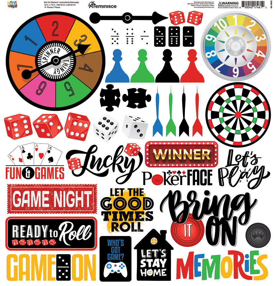 Reminisce GAME NIGHT 12&quot;X12&quot; DieCut Stickers 41pc