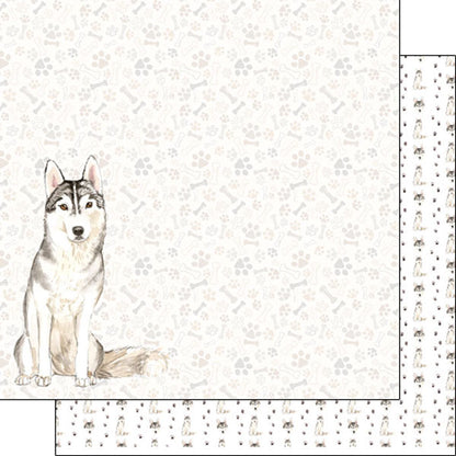 Scrapbook Customs SIBERIAN HUSKY DS Watercolor 12&quot;X12&quot; Scrapbook Paper