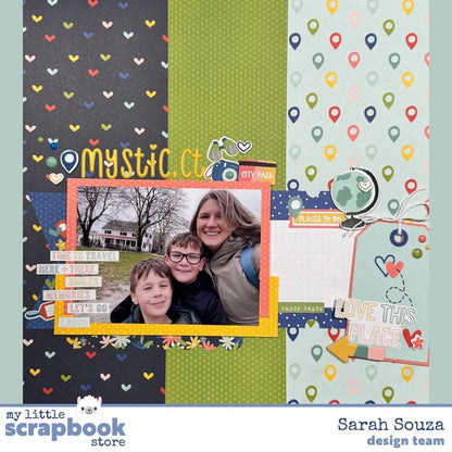 Simple Stories PACK YOUR BAGS Here &amp; There 12”X12” Scrapbook Paper