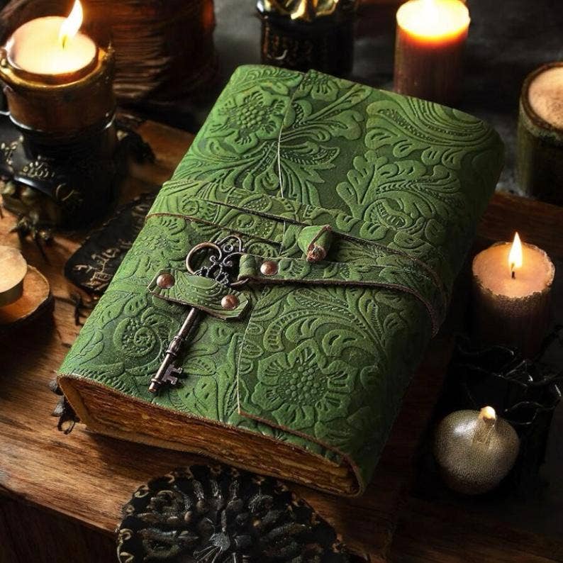 Soft Leather EMBOSSED GREEN FLORAL Floral Vintage Blank A7