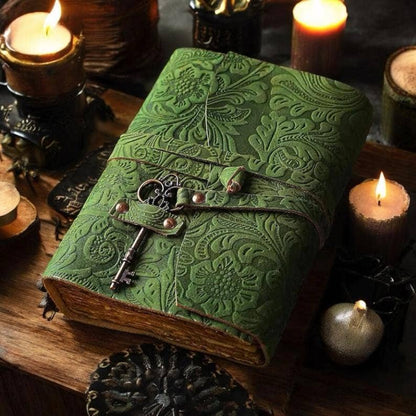 Soft Leather EMBOSSED GREEN FLORAL Floral Vintage Blank A7