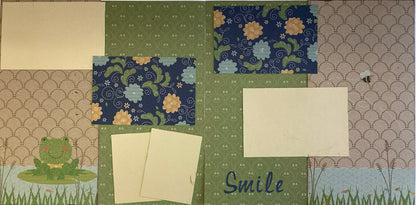 Premade FROG SMILE (2) 12”X12” Scrapbook Pages