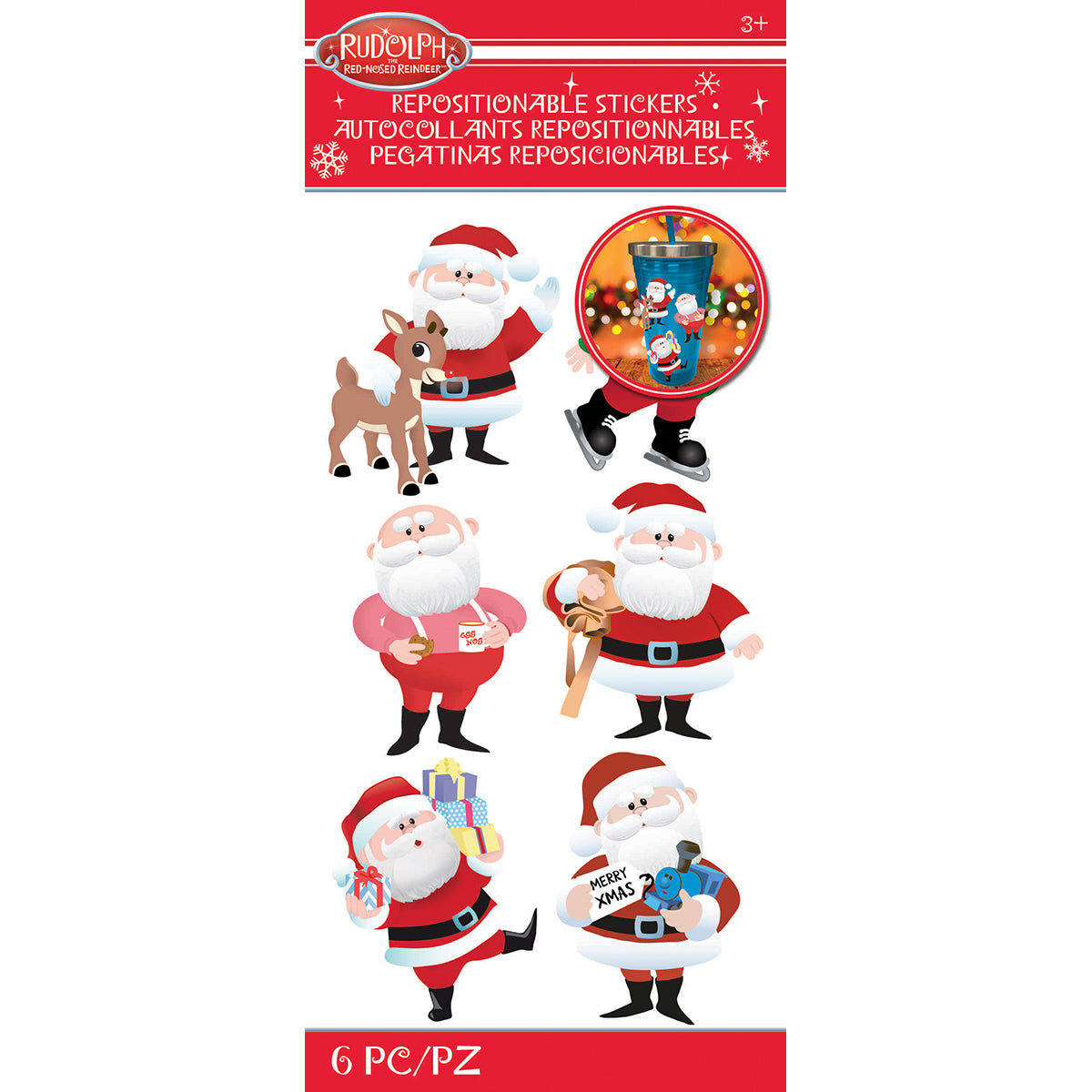 Ek Success Rudolph SANTA Repositionable Stickers 6pc