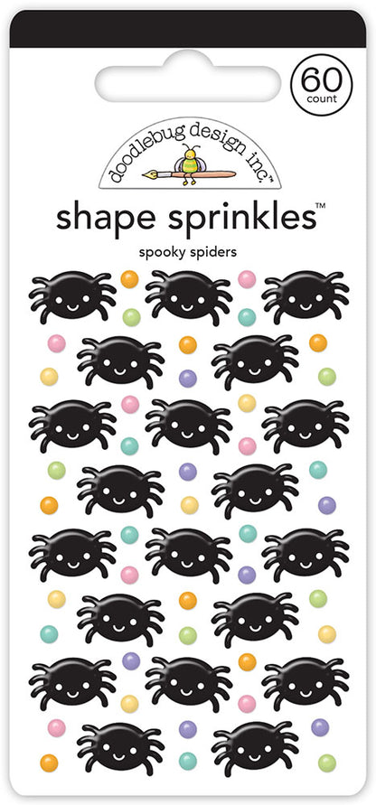 Doodlebug Sweet &amp; SPOOKY SPIDERS Shape Sprinkles Stickers 60pc