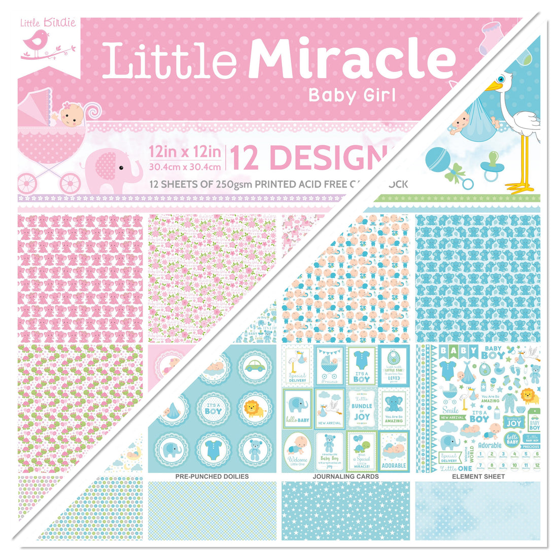 Little Birdie LITTLE MIRACLE 12”X12” Cardstock Pack