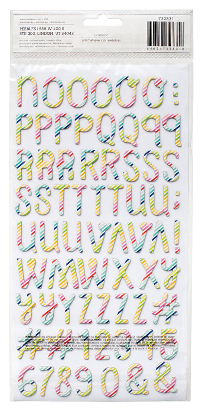 Thickers Pebbles Fun in the Sun PRISMATIC Printed Chipboard Letter Stickers 144pc