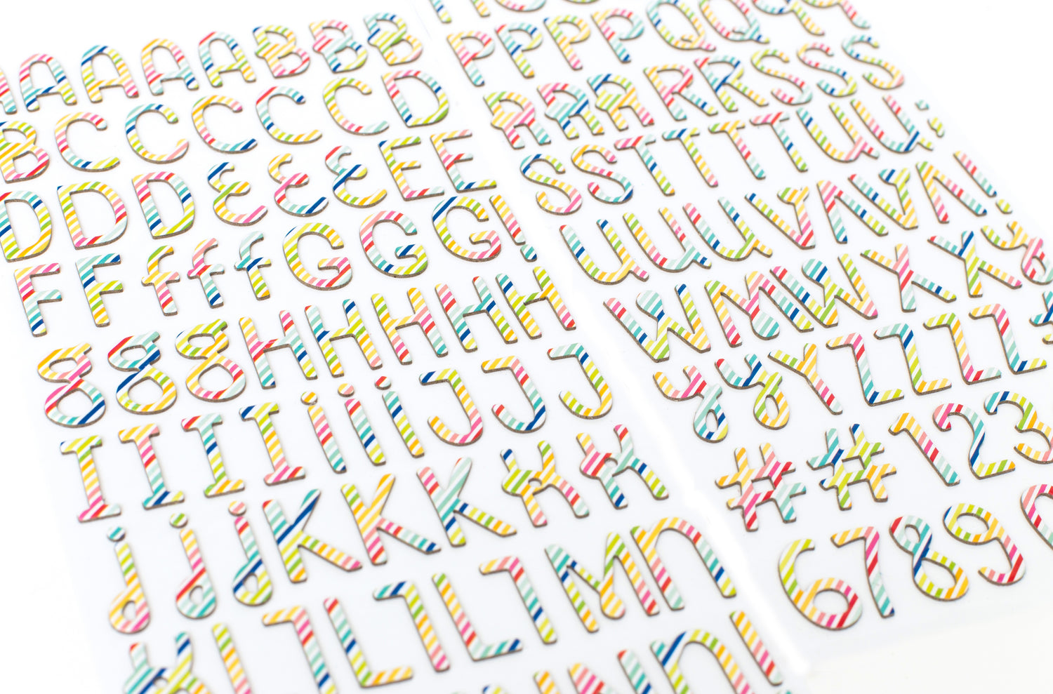 Thickers Pebbles Fun in the Sun PRISMATIC Printed Chipboard Letter Stickers 144pc