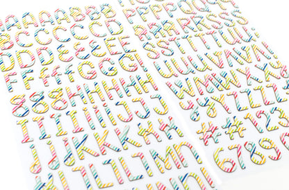 Thickers Pebbles Fun in the Sun PRISMATIC Printed Chipboard Letter Stickers 144pc