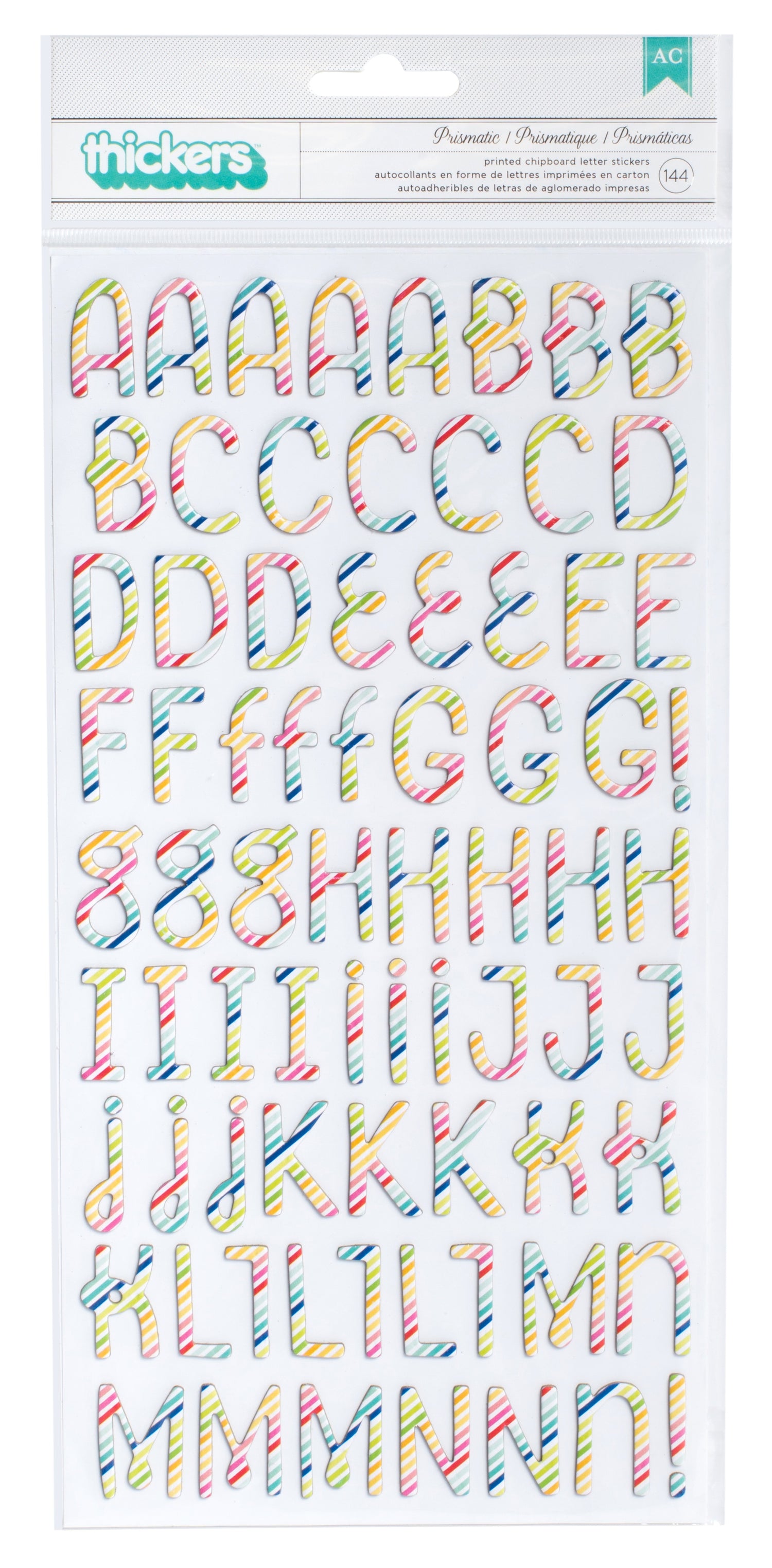 Thickers Pebbles Fun in the Sun PRISMATIC Printed Chipboard Letter Stickers 144pc
