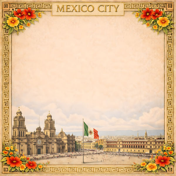 Scrapbook Customs MEXICO CITY COUNTRY WANDER 12"X12" Scrapbook Paper 2pc