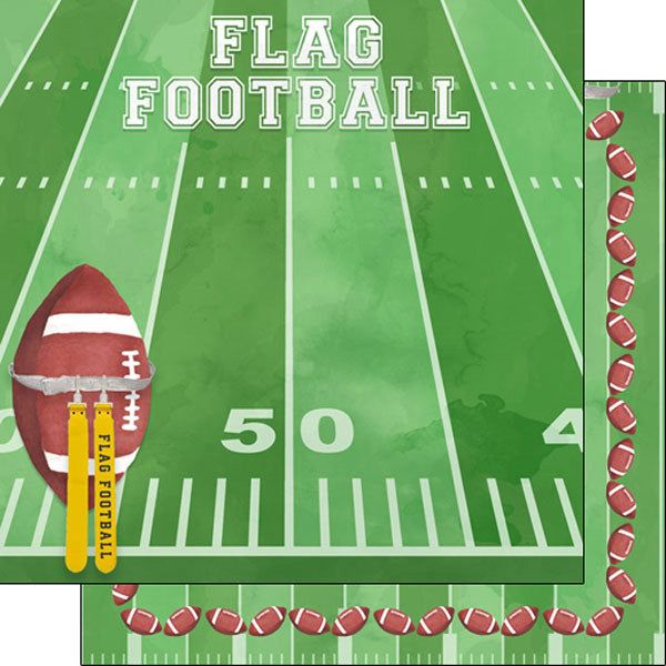 Scrapbook Customs FLAG FOOTBALL WATERCOLOR 12”X12” Scrapbook Paper