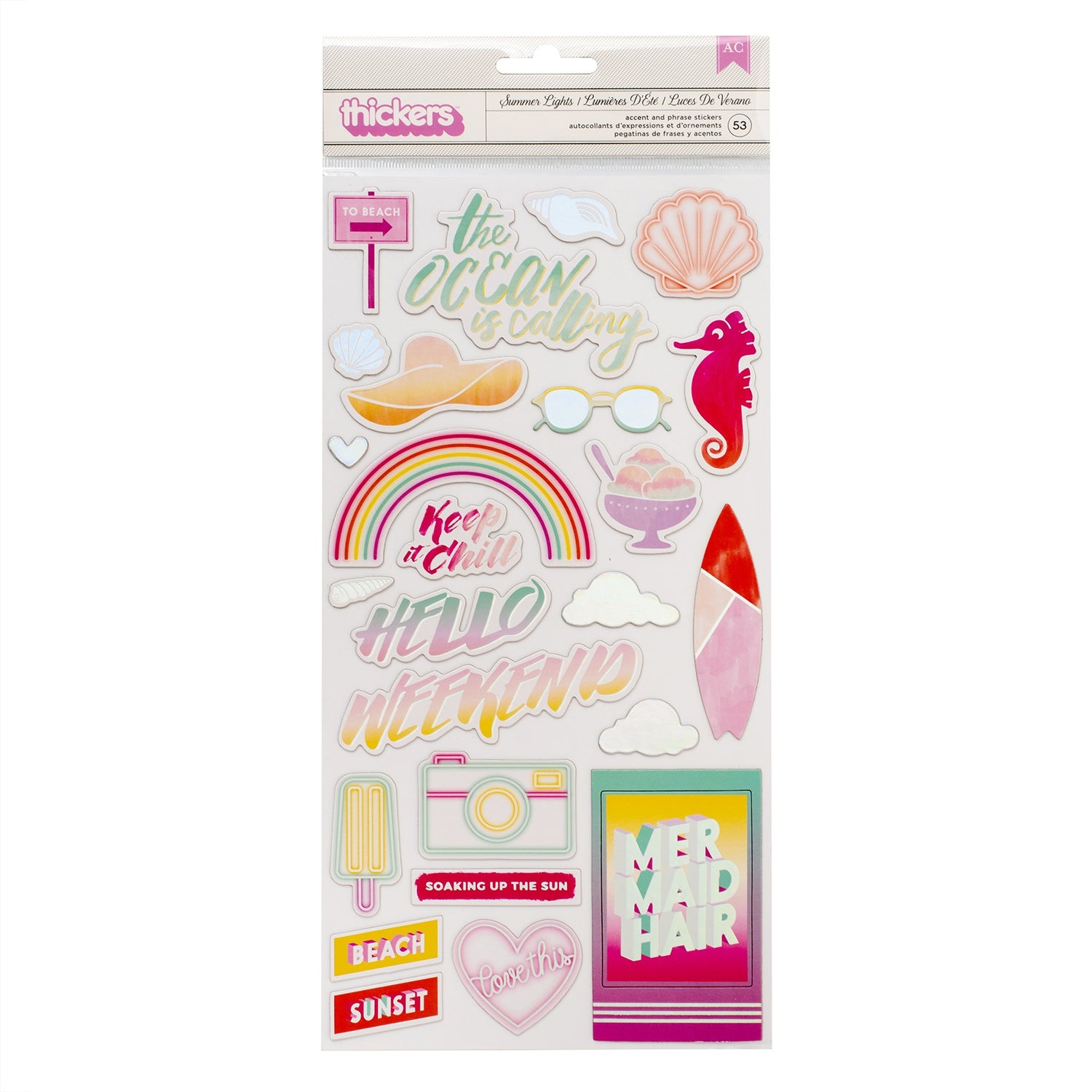 Thickers Pink Paislee SUMMER LIGHTS Chipboard Accent &amp; Phrase Stickers