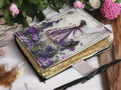 Soft Leather Journal Grimoire LAVENDER FAIRY Blank Lock A7