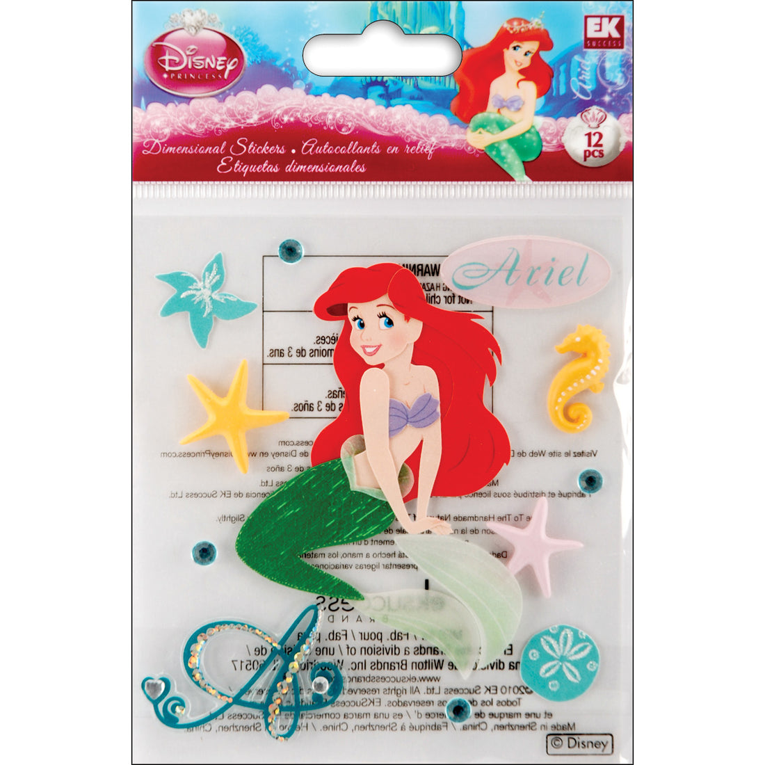 Disney Ek Success ARIEL Princess Dimensional Stickers 12pc