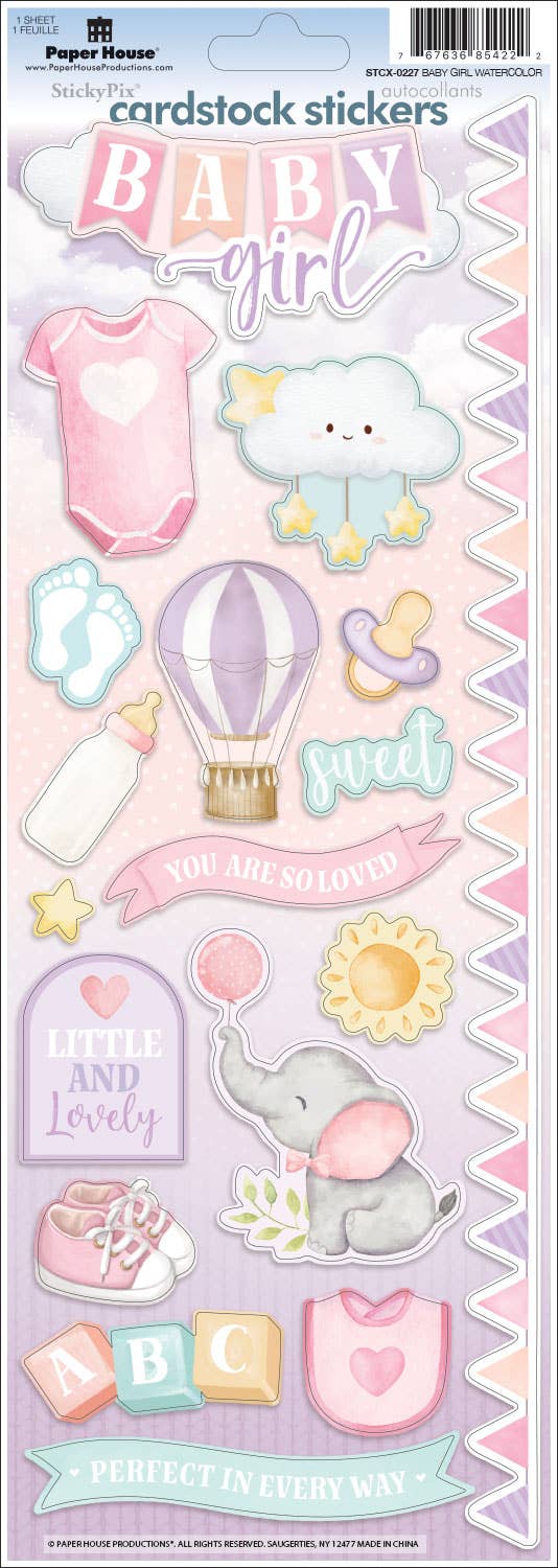 Paper House BABY GIRL WATERCOLOR Cardstock Sticker