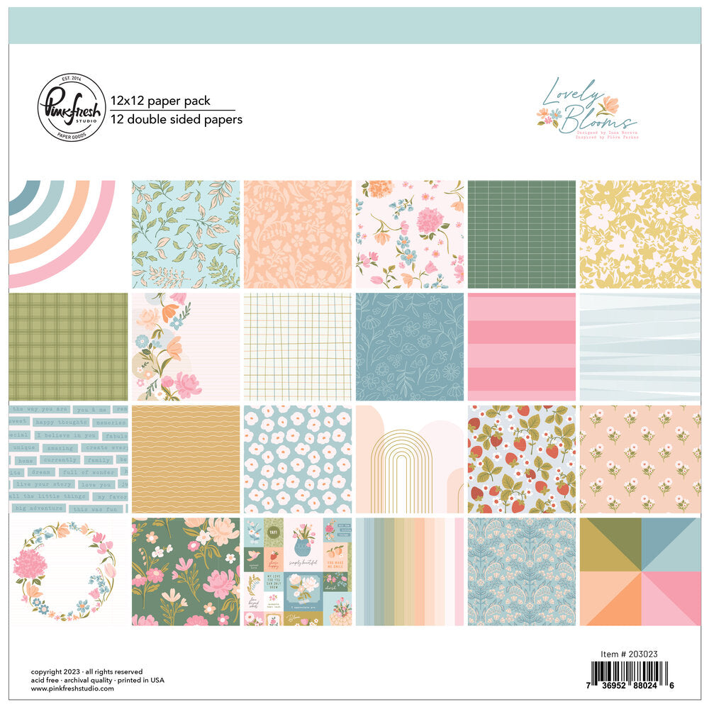 Pinkfresh Studio LOVELY BLOOMS 12x12 Scrapbook Paper Pack