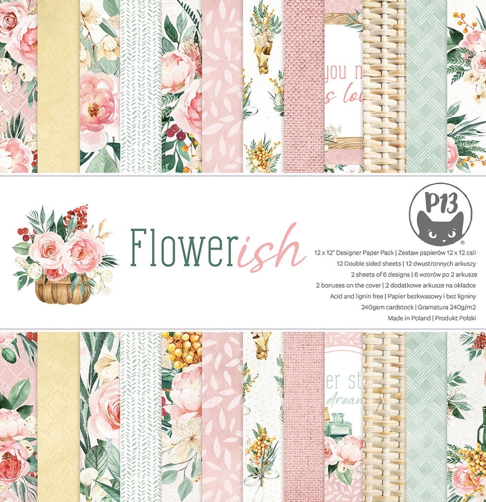 P13 FLOWERISH 12&quot;X12&quot; Designer Paper Pack Pad 14pc