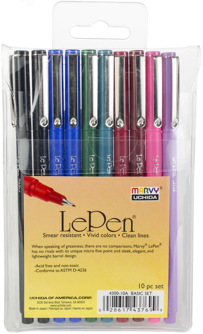 Marvy Uchida LePEN BASIC COLORS SET Journaling Pens 10pc