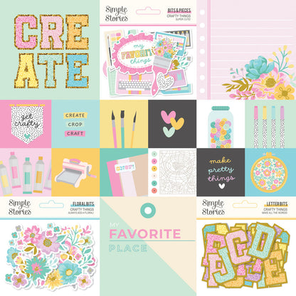 Simple Stories Crafty Things 2X2/4X4 ELEMENTS 12”X12” Scrapbook Paper