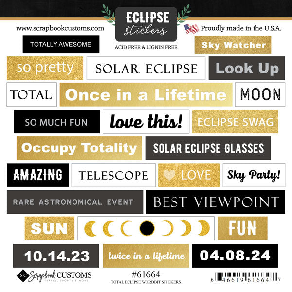 Scrapbook Customs 6X6 TOTAL ECLIPSE WORDBIT STICKERS 25pc