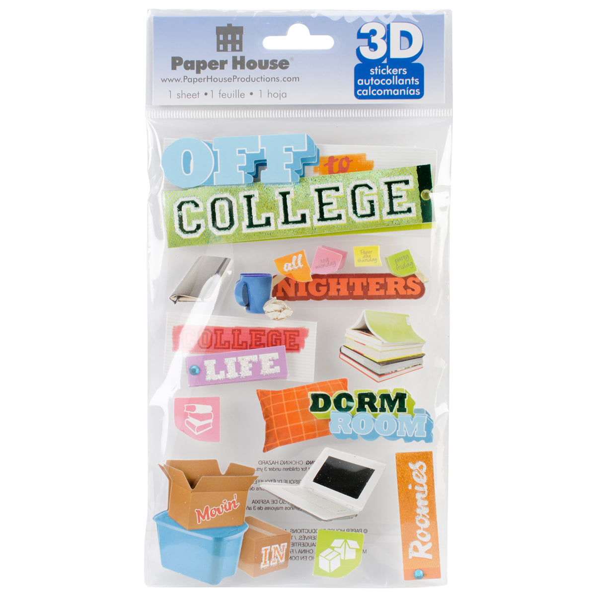 Paper House OFF TO COLLEGE 3D Stickers 12pc