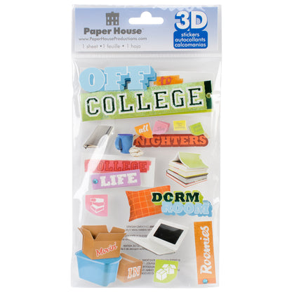 Paper House OFF TO COLLEGE 3D Stickers 12pc