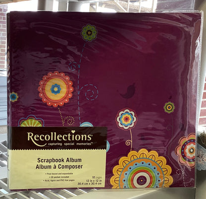 Recollections PURPLE FLOWERS 12&quot;X12&quot; Postbound Scrapbook Album