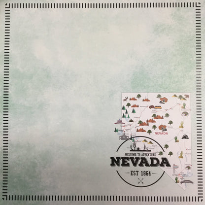 NEVADA POSTAGE MAP GREEN Double Sided 12&quot;X12&quot; Scrapbook Travel Paper Scrapbooksrus 