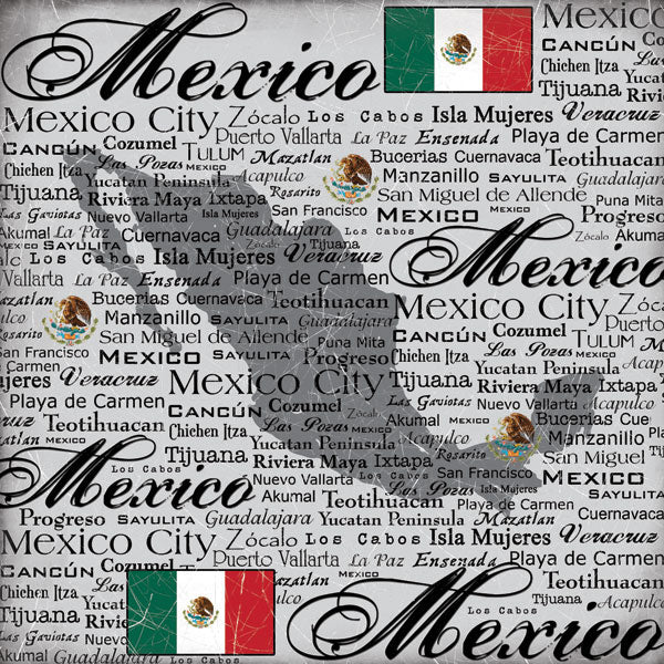 Mexico 12&quot;X12&quot; SCRATCHY PAPER Travel Scrapbook Papers