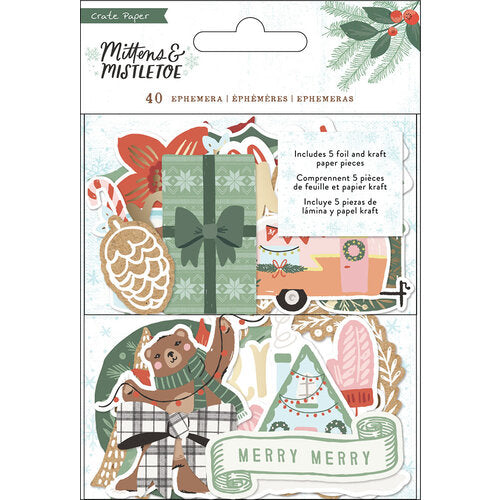 Crate Paper MITTENS &amp; MISTLETOE Ephemera 40pc