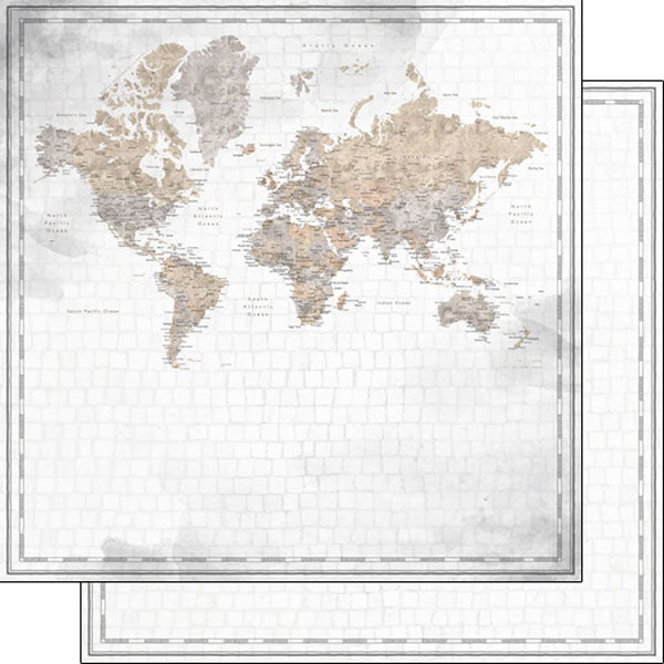 Scrapbook Customs WORLD MAP WATERCOLOR 12”X12” Scrapbook Paper