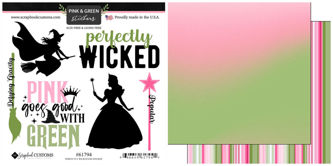 Wicked PINK &amp; GREEN 12”X12” Scrapbook Mini Kit Disney 3pc