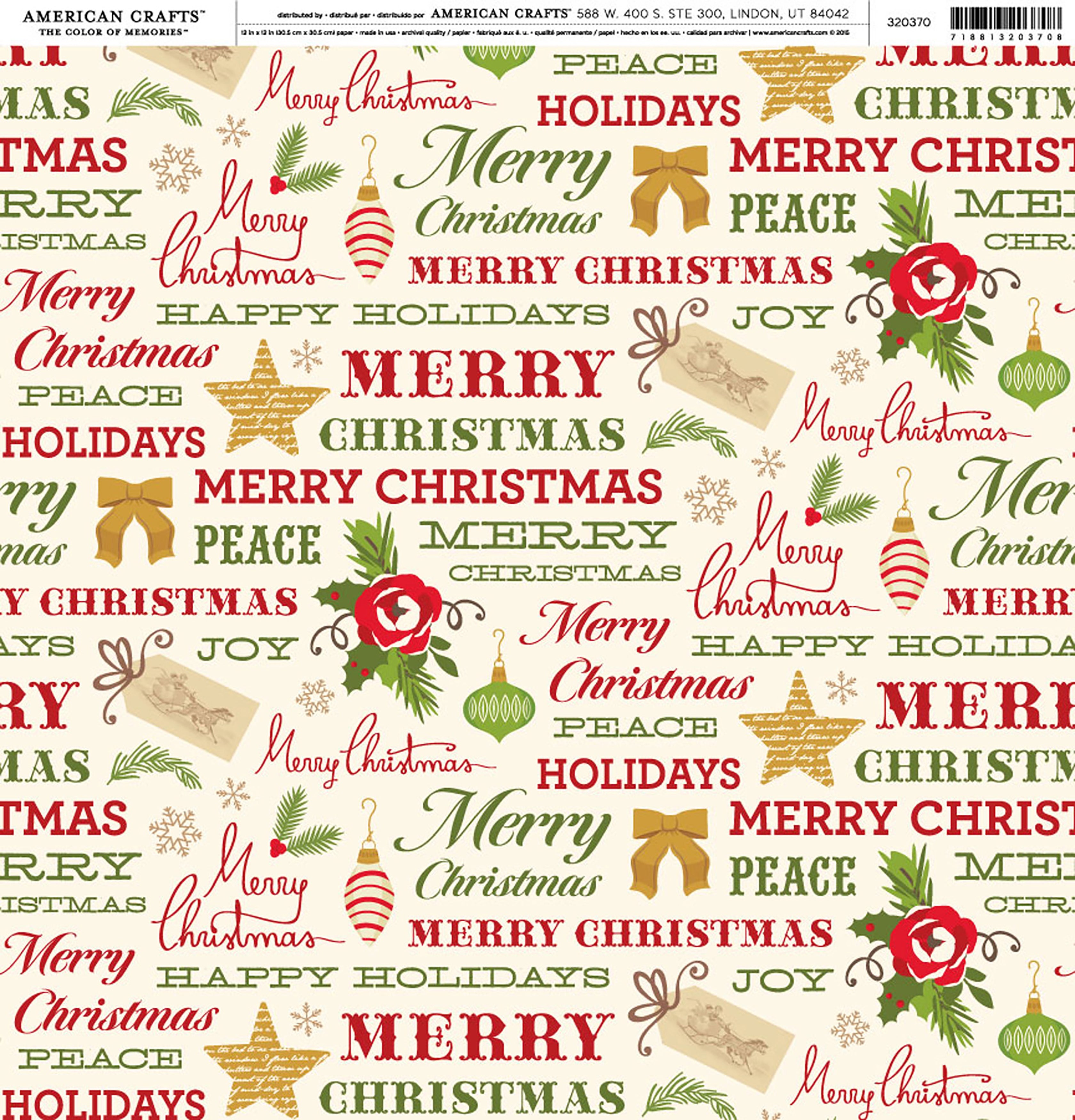 American Crafts CHRISTMAS PHRASE 12&quot;X12&quot; Scrapbook Paper