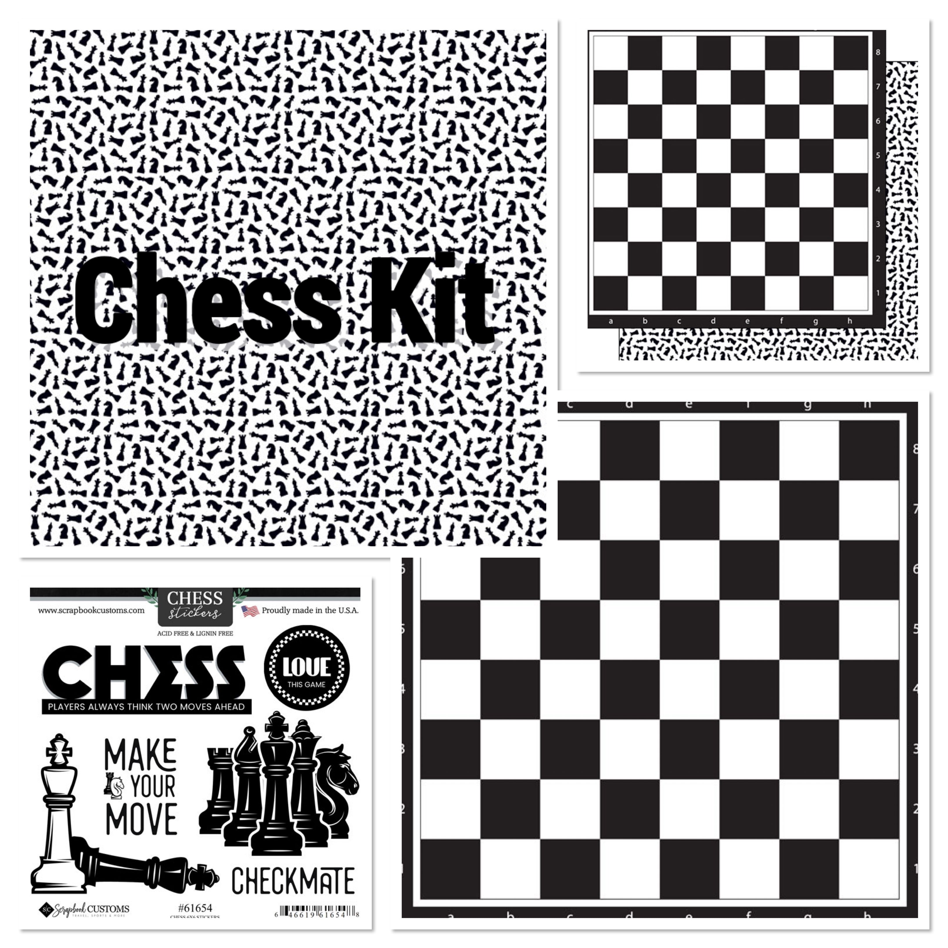 Scrapbooksrus CHESS KIT 12&quot;x12&quot; Scrapbook Paper Stickers 3pc