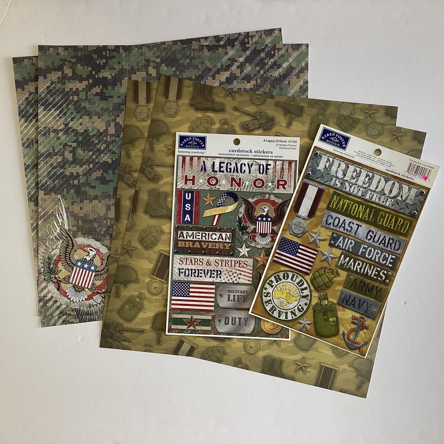 Karen Foster AMERICAN HONOR FREEDOM 12&quot;X12&quot; Kit Paper Sticker 6pc C