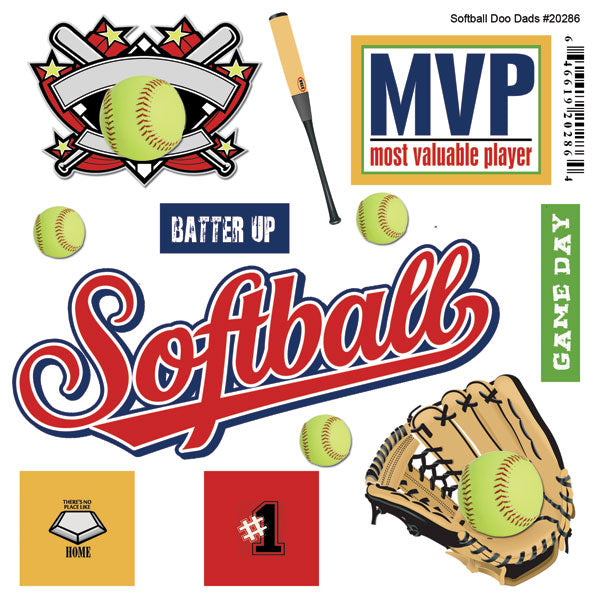 SOFTBALL Doo Dads 3D Stickers 12pc