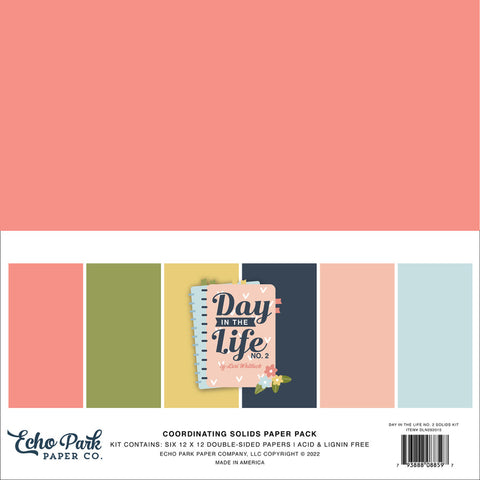 Echo Park DAY IN THE LIFE 2 COORDINATING SOLIDS Paper Pack 6 Sheets