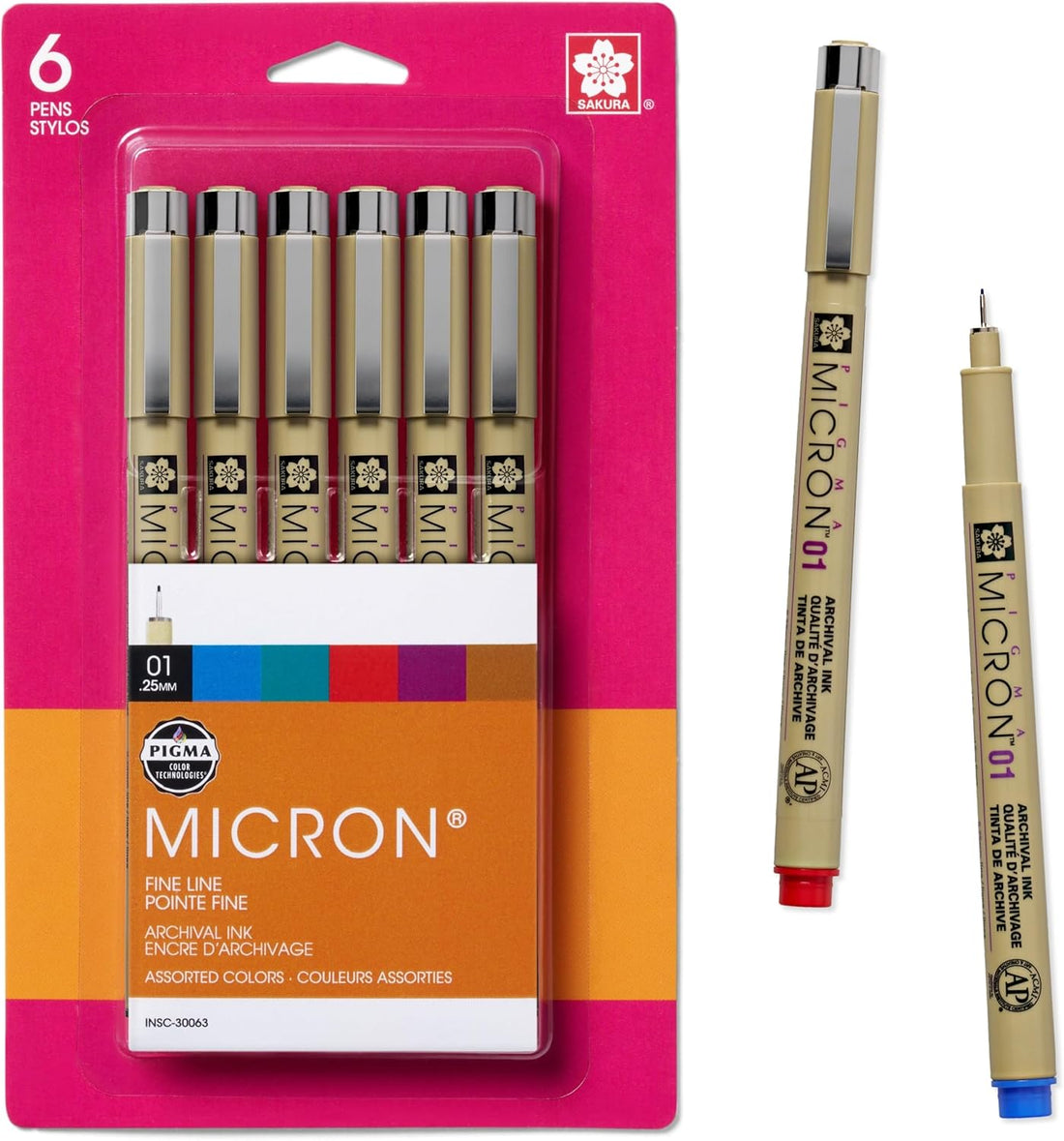 Micron ASSORTED COLORS Archival Ink .25MM 6pc